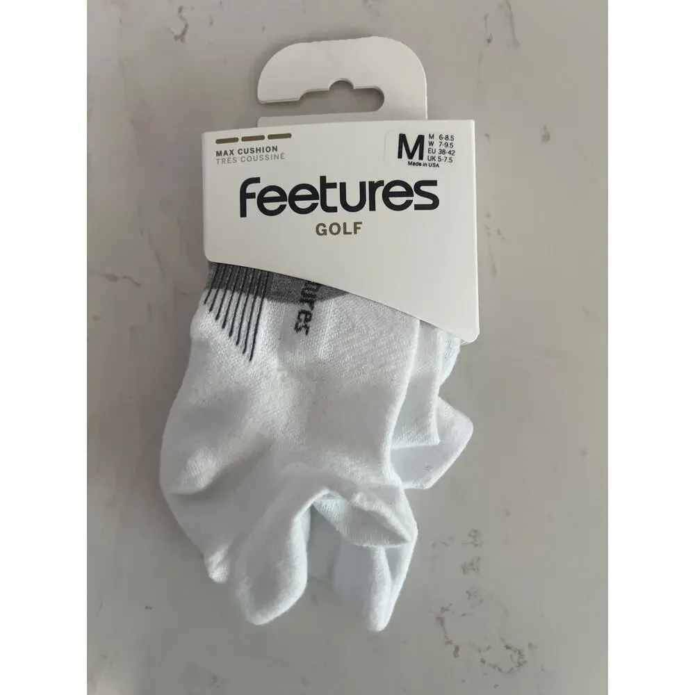 FEETURES GOLF MAZ CUSHION NO SHOW TAB SOCKS UNISEX WHITE NEW
